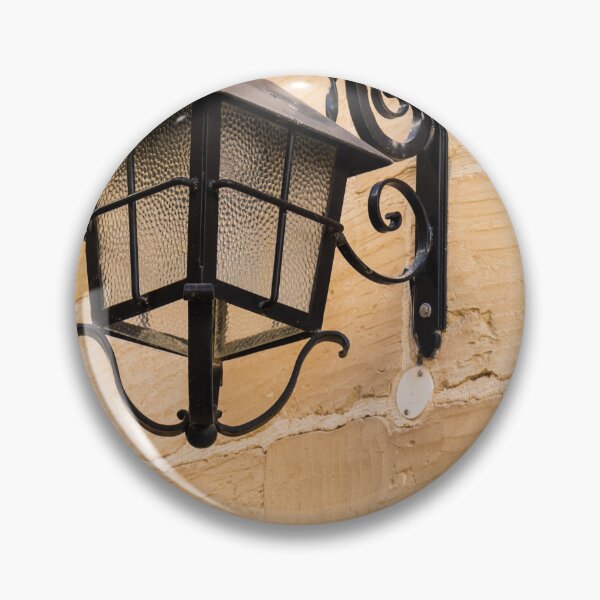 Item preview, Vintage Black Iron Lantern Wall Lamp Mounted On Sandstone Wall Outside Historic Building designed and sold by Nmallia.