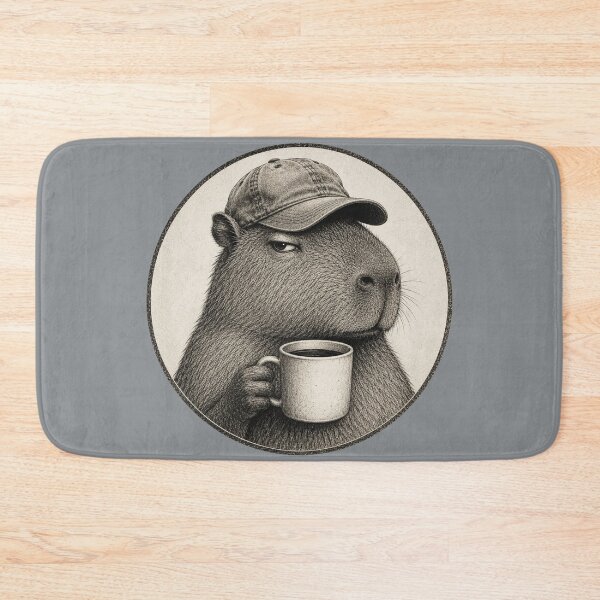 Item preview, Vintage Coffee Capybara Illustration | Chill Capybara with Coffee Mug Engraving Art designed and sold by HOUSE OF TIST.