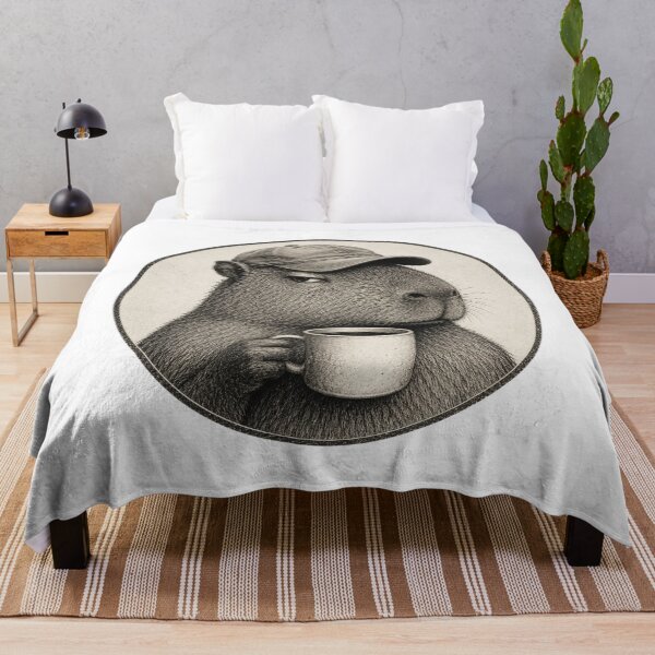 Item preview, Vintage Coffee Capybara Illustration | Chill Capybara with Coffee Mug Engraving Art designed and sold by HOUSE OF TIST.