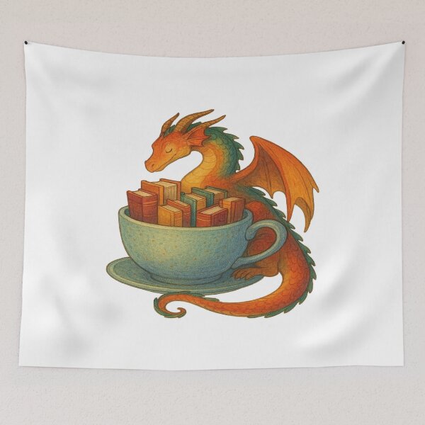 Item preview, Dragon Reading Books in Giant Teacup | Cozy Fantasy Book Lover Design designed and sold by BookedAndDesign.