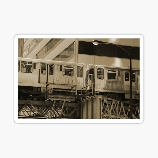 The L Downtown Chicago in Sepia Glossy Sticker