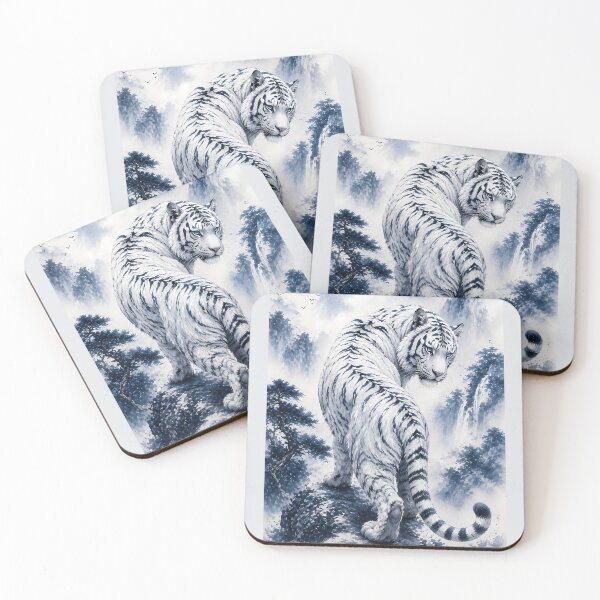Item preview, Blue Eye White Tiger | Ink Wash Fantasy Art designed and sold by ManJiangHong.