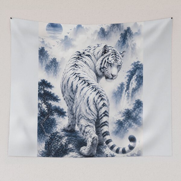 Item preview, Blue Eye White Tiger | Ink Wash Fantasy Art designed and sold by ManJiangHong.