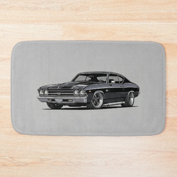 Artikelvorschau, Klassische Illustration eines schwarzen 1969er Chevrolet Chevelle SS Muscle-Cars entworfen und verkauft von Motorline44.
