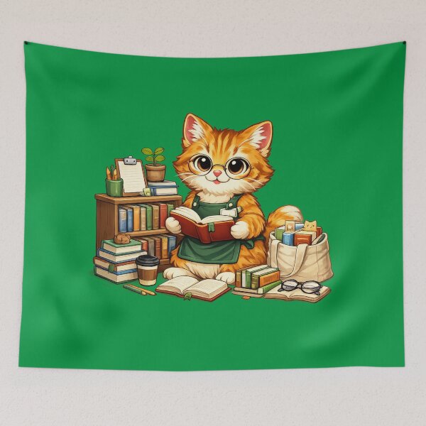 Item preview, Bookstore Cat – Cozy Reading Cat Design designed and sold by Wild Horizon Studio.