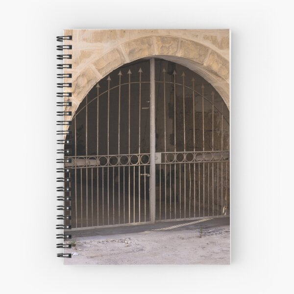 Item preview, Wrought Iron Gate and Stone Arch Entrance of Historic Limestone Building With Arched Doorway designed and sold by Nmallia.