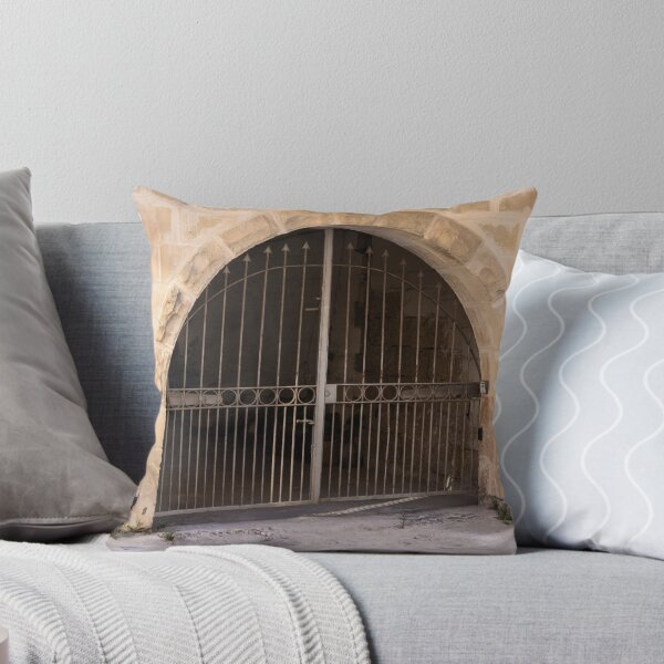 Item preview, Wrought Iron Gate and Stone Arch Entrance of Historic Limestone Building With Arched Doorway designed and sold by Nmallia.