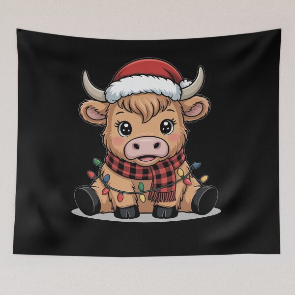 Item preview, Cute Highland Cow Santa Hat Christmas Lights designed and sold by SiarheiYur.