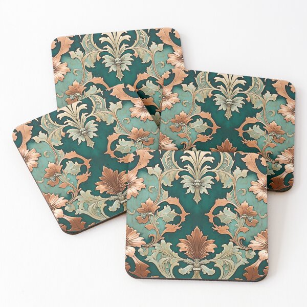 Item preview, Baroque Acanthus Damask Pattern Copper Teal designed and sold by Tammy Winand Arts.