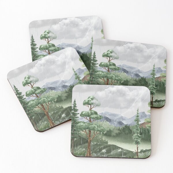 Item preview, Watercolor Forest Thunderstorm – Moody Mountain Rain & Lightning Landscape designed and sold by UllassaStore.
