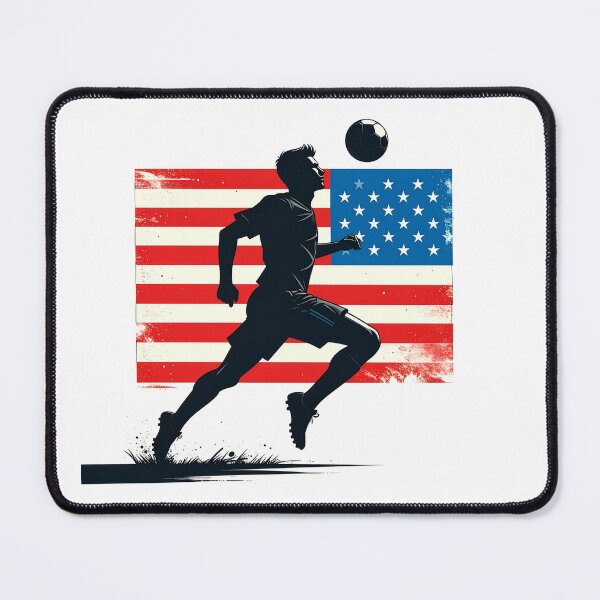 Item preview, USA Soccer Player Art — American Football Flag Action Fan Print designed and sold by icemanphotos.