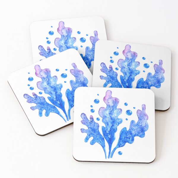 Item preview, Underwater blue algae watercolor hand drawn designed and sold by Deepness2023.
