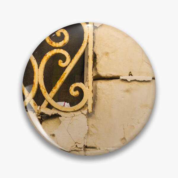 Item preview, Rusty Ornamental Iron Window Grill in Peeling Beige Plaster Wall, Vintage Weathered Architectural Detail designed and sold by Nmallia.