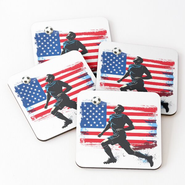 Item preview, USA Soccer Player Art — American Football Flag Action Fan Print designed and sold by icemanphotos.