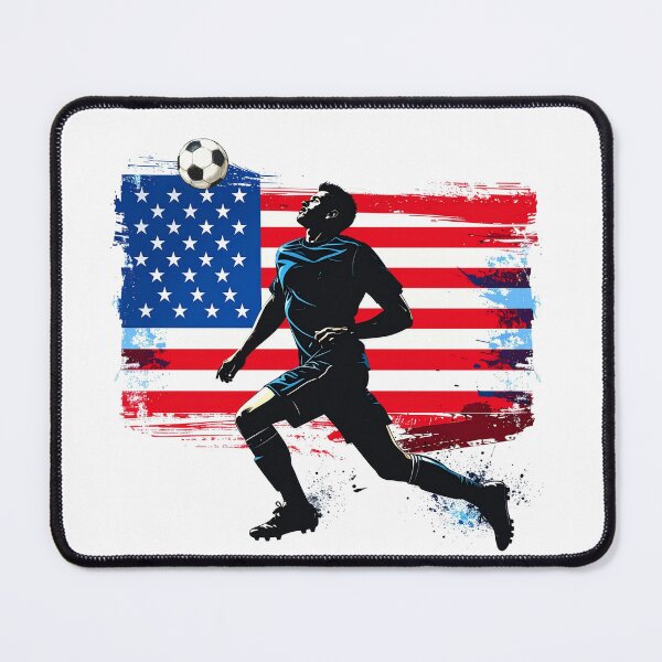 Item preview, USA Soccer Player Art — American Football Flag Action Fan Print designed and sold by icemanphotos.