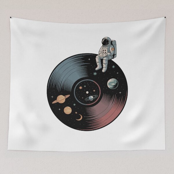 Item preview, Astronaut Sitting On Cosmic Vinyl Record With Planets Retro Space Music Art designed and sold by yoddel.