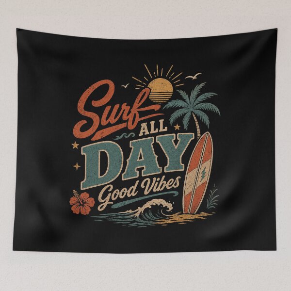 Item preview, Retro Surf All Day Beach Vibes Surfing Illustration designed and sold by Creatby7030.