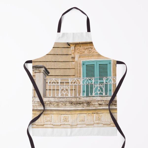 Item preview, Turquoise Shutters On Ornate Mediterranean Balcony With Decorative White Wrought Iron Railing designed and sold by Nmallia.
