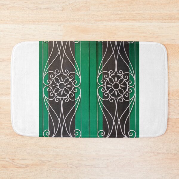 Item preview, Ornate Green Double Door With Decorative White Wrought Iron Panels And Floral Scrollwork designed and sold by Nmallia.