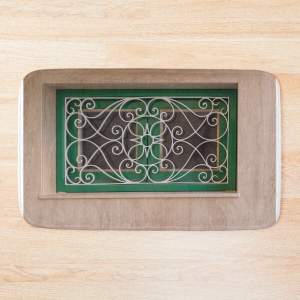 Item preview, Decorative Green Window With Ornamental White Metal Grille Set in Beige Stone Wall designed and sold by Nmallia.