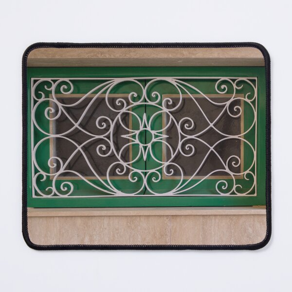Item preview, Decorative Green Window With Ornamental White Metal Grille Set in Beige Stone Wall designed and sold by Nmallia.