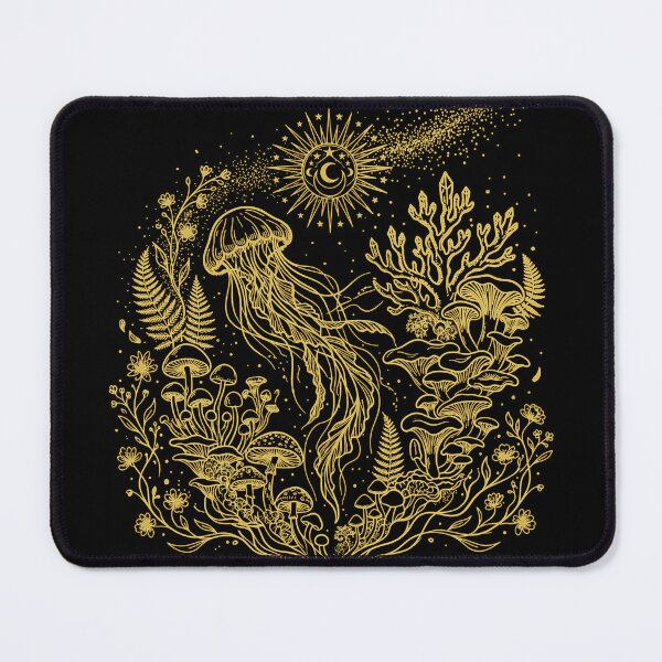Item preview, Celestial Jellyfish Mystic Mushrooms Gold Line Art designed and sold by MalisoStickers.