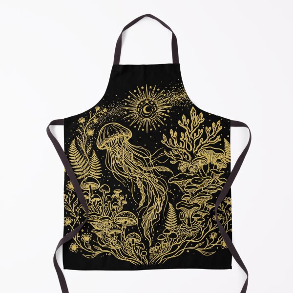 Item preview, Celestial Jellyfish Mystic Mushrooms Gold Line Art designed and sold by MalisoStickers.