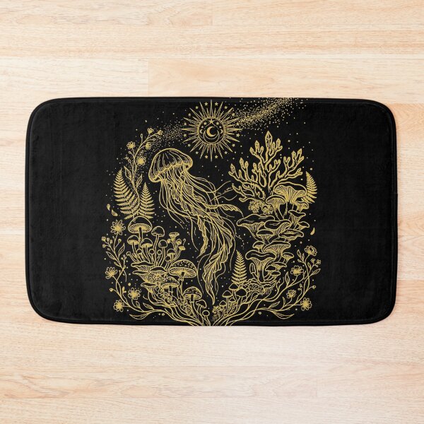 Item preview, Celestial Jellyfish Mystic Mushrooms Gold Line Art designed and sold by MalisoStickers.