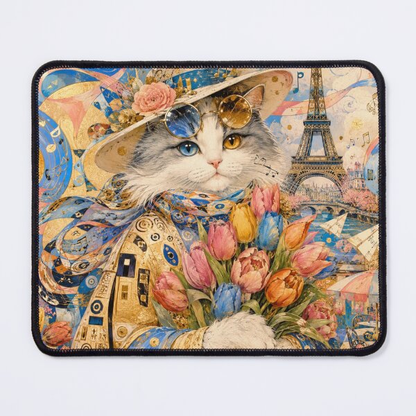 Item preview, Parisian Cat with a Bouquet of Tulips - Art Nouveau, Klimt, Eiffel Tower designed and sold by Natalia-Vlad.