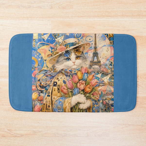 Item preview, Parisian Cat with a Bouquet of Tulips - Art Nouveau, Klimt, Eiffel Tower designed and sold by Natalia-Vlad.