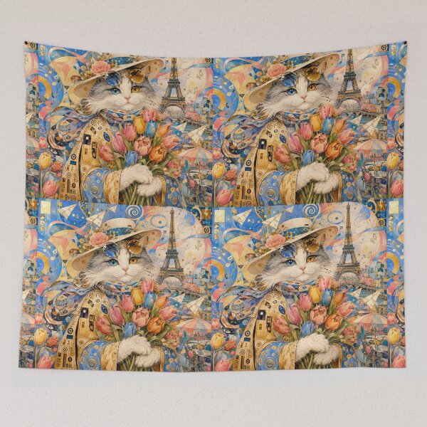 Item preview, Parisian Cat with a Bouquet of Tulips - Art Nouveau, Klimt, Eiffel Tower designed and sold by Natalia-Vlad.
