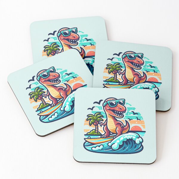 Item preview, Cute T-Rex Dinosaur Surfing on a Wave designed and sold by NerdiPop.