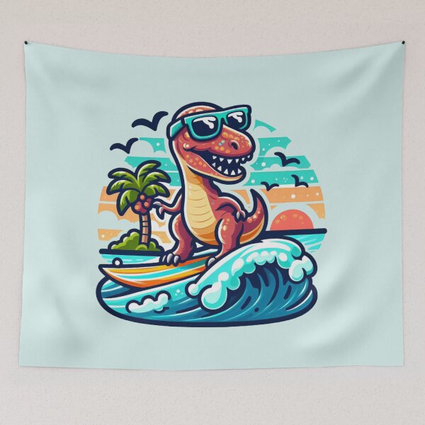 Item preview, Cute T-Rex Dinosaur Surfing on a Wave designed and sold by NerdiPop.
