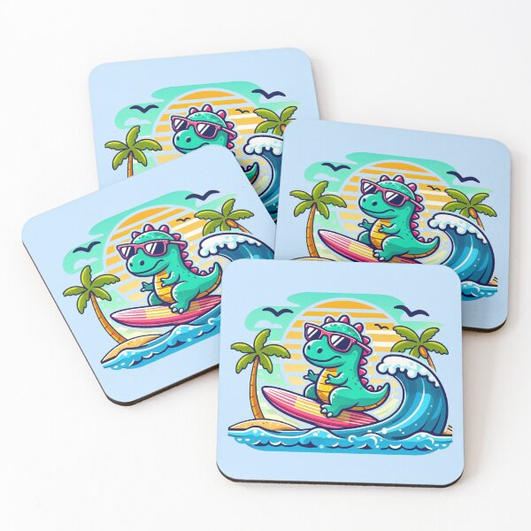 Item preview, Cute Dinosaur Surfing at Sunset designed and sold by NerdiPop.