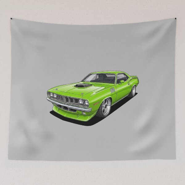 Item preview, Classic 1971 Plymouth Cuda 426 HEMI Green Muscle Car Illustration designed and sold by Motorline44.