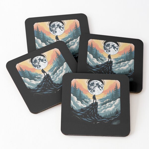 Item preview, Lone Hiker Under Full Moon Mountain Adventure Night Sky Forest Landscape designed and sold by yoddel.