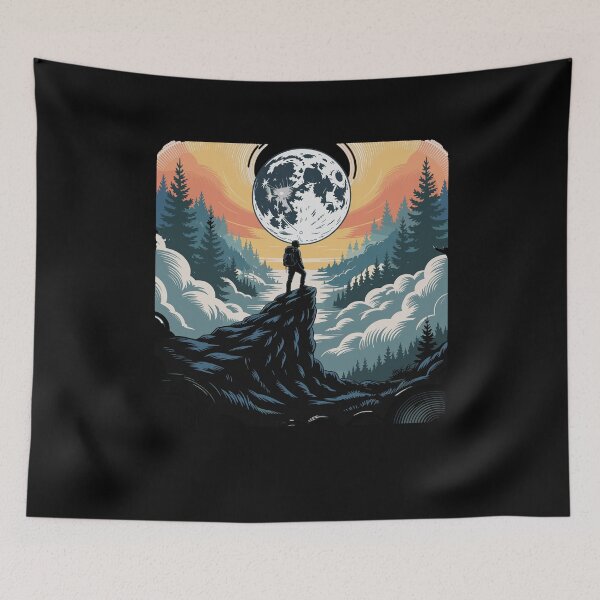 Item preview, Lone Hiker Under Full Moon Mountain Adventure Night Sky Forest Landscape designed and sold by yoddel.