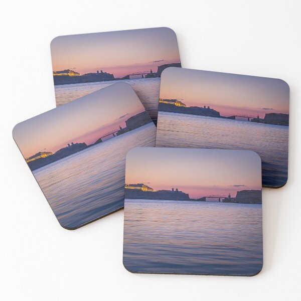 Item preview, Sunset Over Historic Harbor With Fortified Walls, Lighthouse and Calm Twilight Water designed and sold by Nmallia.