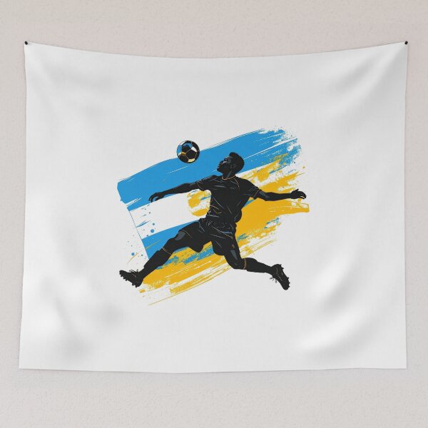 Item preview, Argentina Soccer Player Art — Argentine Football Flag Action Fan Print designed and sold by icemanphotos.