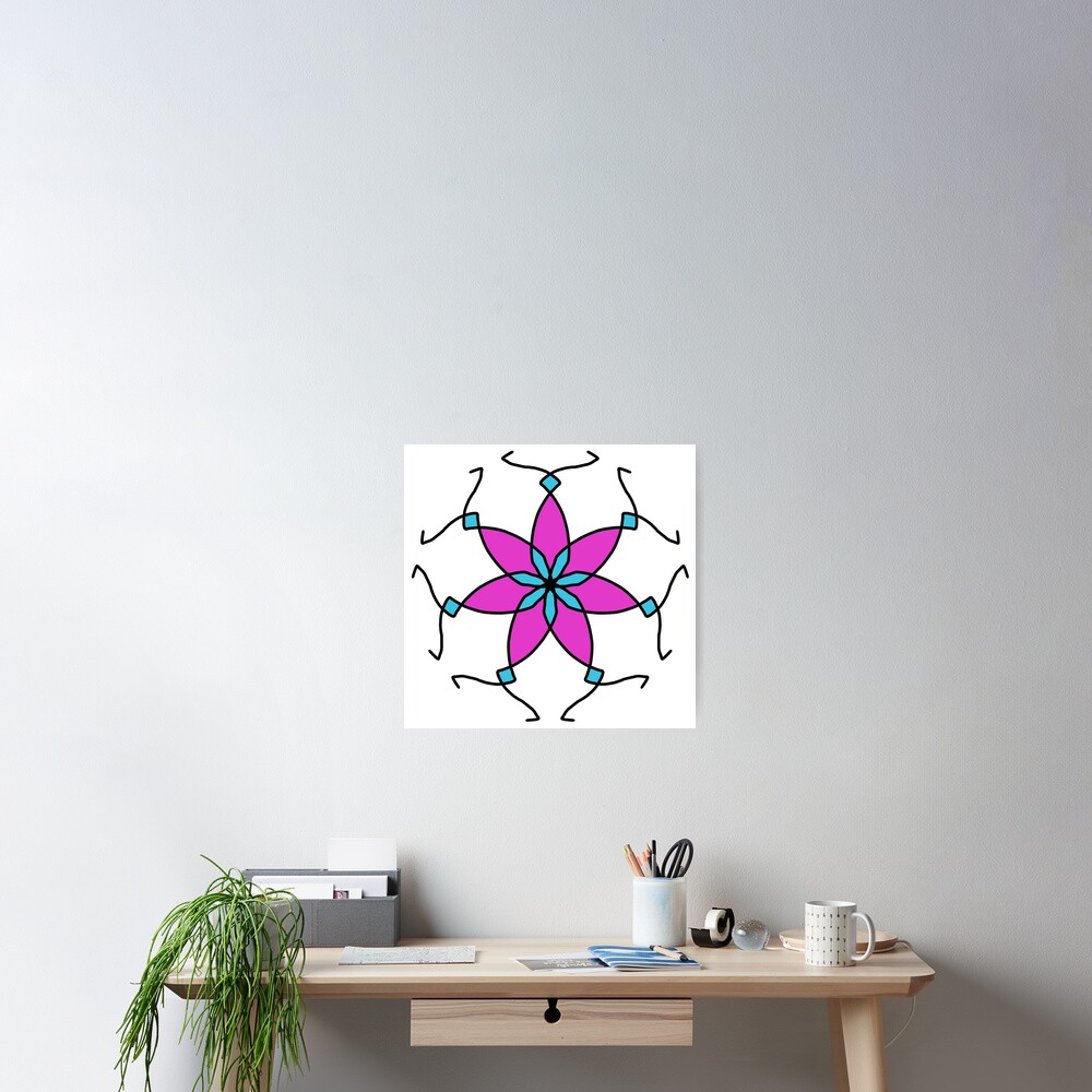 Purple and Teal Flower Geometric Pattern Design Poster