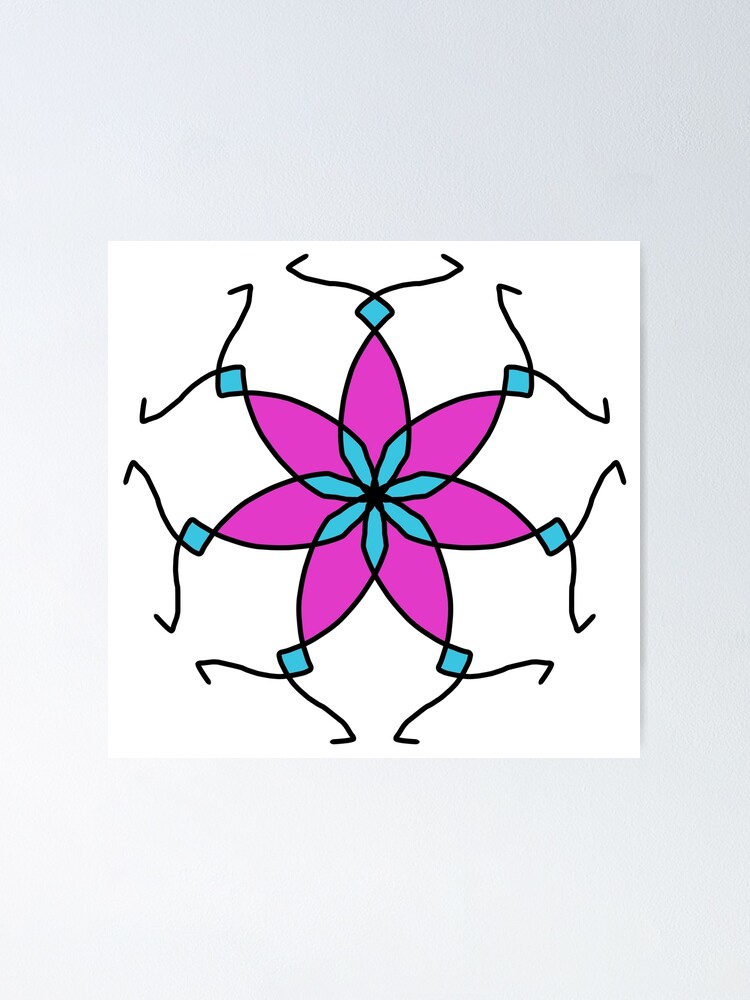 Thumbnail 2 of 3, Poster, Purple and Teal Flower Geometric Pattern Design designed and sold by BDMcT.