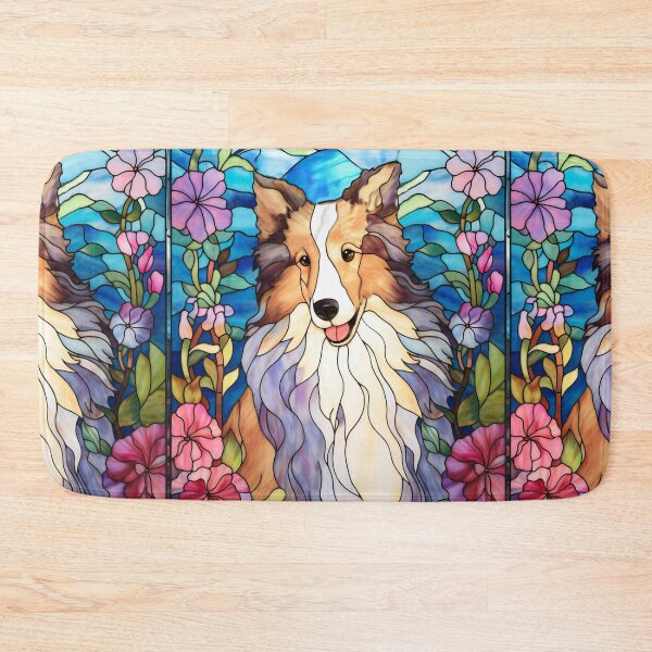 Item preview, Stained Glass Rough Collie Garden Flowers Pet Decor designed and sold by pinkal.