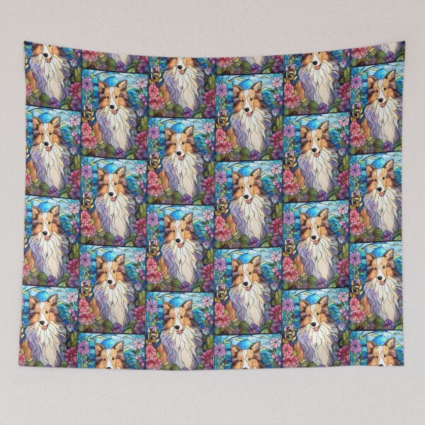 Item preview, Stained Glass Rough Collie Garden Flowers Pet Decor designed and sold by pinkal.