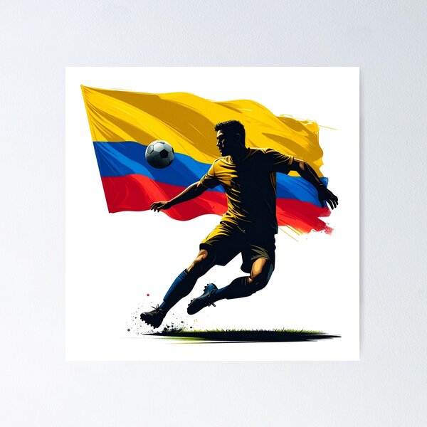 Item preview, Colombia Soccer Player Art — Colombian Football Flag Action Fan Print designed and sold by icemanphotos.