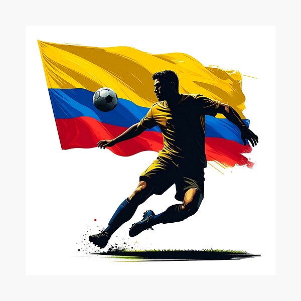 Item preview, Colombia Soccer Player Art — Colombian Football Flag Action Fan Print designed and sold by icemanphotos.