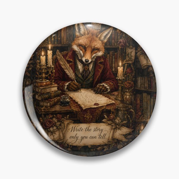 Item preview, Write the Story Only You Can Tell — Poetcore Fox Dark Academia Library Watercolor Art Print designed and sold by AbderraimArt.
