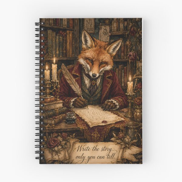 Item preview, Write the Story Only You Can Tell — Poetcore Fox Dark Academia Library Watercolor Art Print designed and sold by AbderraimArt.