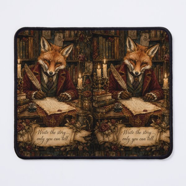Item preview, Write the Story Only You Can Tell — Poetcore Fox Dark Academia Library Watercolor Art Print designed and sold by AbderraimArt.