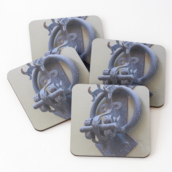 Item preview, Antique Iron Door Knocker Close-Up On Weathered Wooden Door With Decorative Hardware designed and sold by Nmallia.