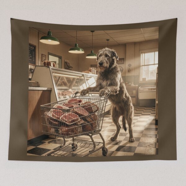Item preview, Irish Wolfhound Stocks up For Barbeque designed and sold by Tridentulus.